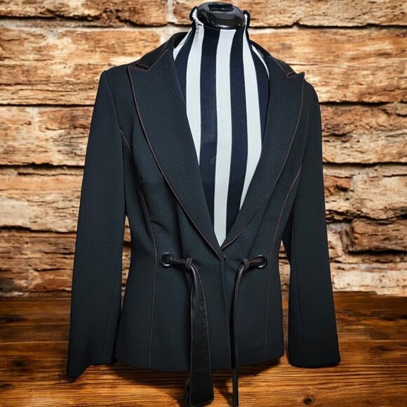 Stunning Alberto Makali Fitted Blazer - Black with Red Stitching & Leather - Picture 1 of 11